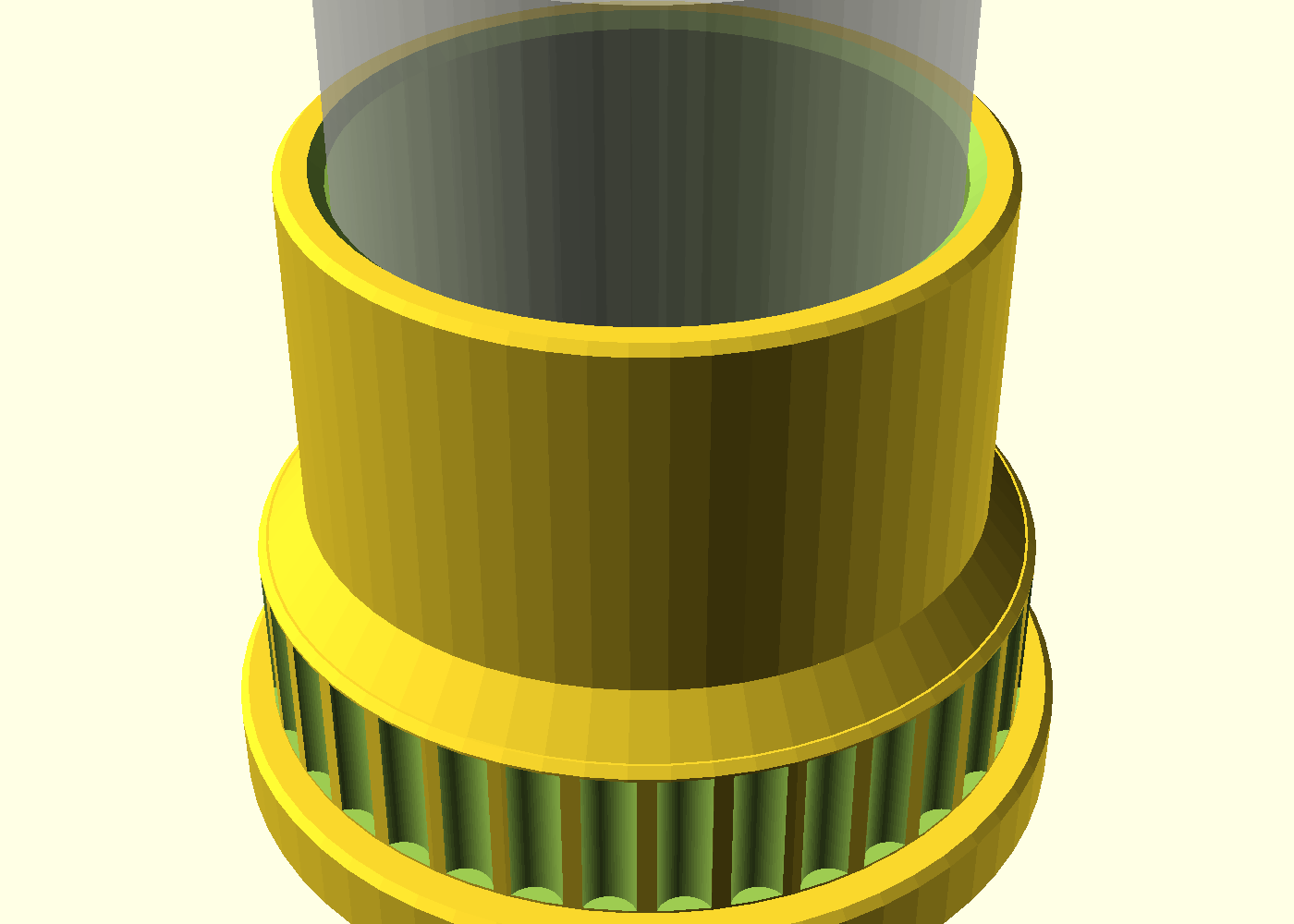The seated pair with the rod through it — boss, collar, thread engaged