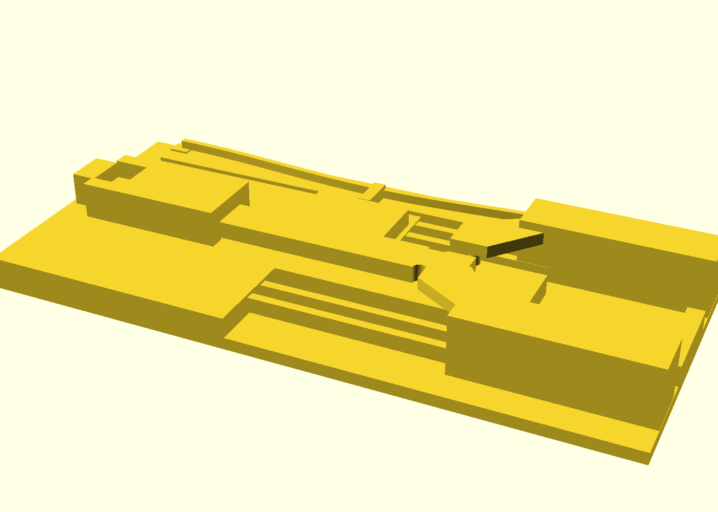 3/4 view of the flat monolithic mechanism