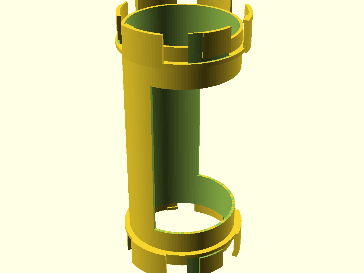Three-quarter view from the window side — both coupling rings and the window's bore-arc floor