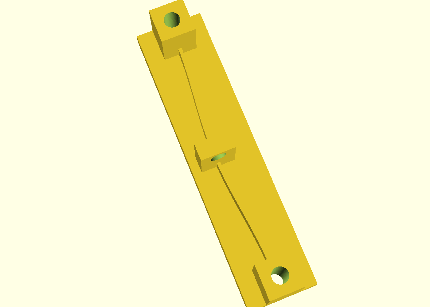 Coupon, wide — the whole span in one frame: both posts, the arch, and the tab standing at the apex with the hole through its tip