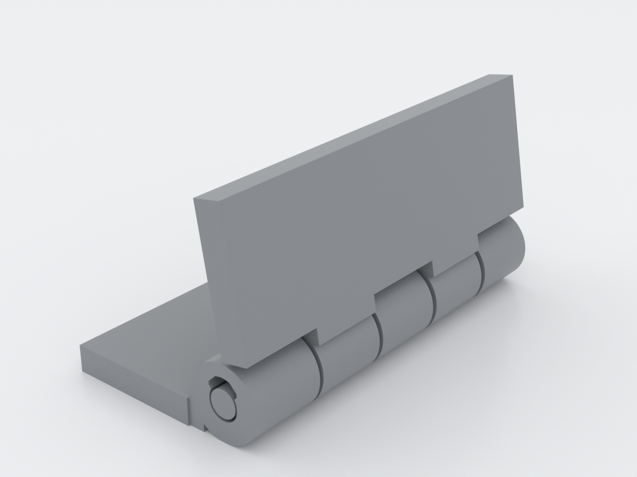 Studio product shot of the steel-grey 3D-printed pip-piano-hinge